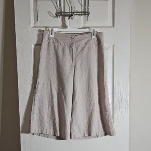 Take That Cream And Gold Wide Leg Linen Blend Culottes Loose Fit Capri Pants 7